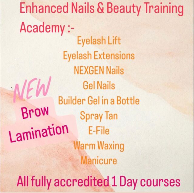 ENHANCED NAILS & BEAUTY TRAINING ACADEMY , your one stop
Shop for all your beauty training , all courses a accredited by ABT . Our 1 day beauty courses can be the perfect addition to your current treatments or the place to start your new career .
Check out our website www.enhancednailsandbeauty.co.uk
#beautyacademy #newcareer #beautyeducation #kingslynn #beauty #nails #lashes #brows #tanning #efilemanicure
